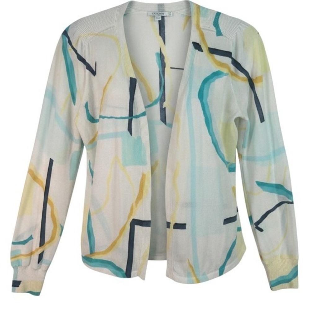 Chico's Cardigan Women S Chicos 0 White Abstract Print Open Front Cotton Blend
